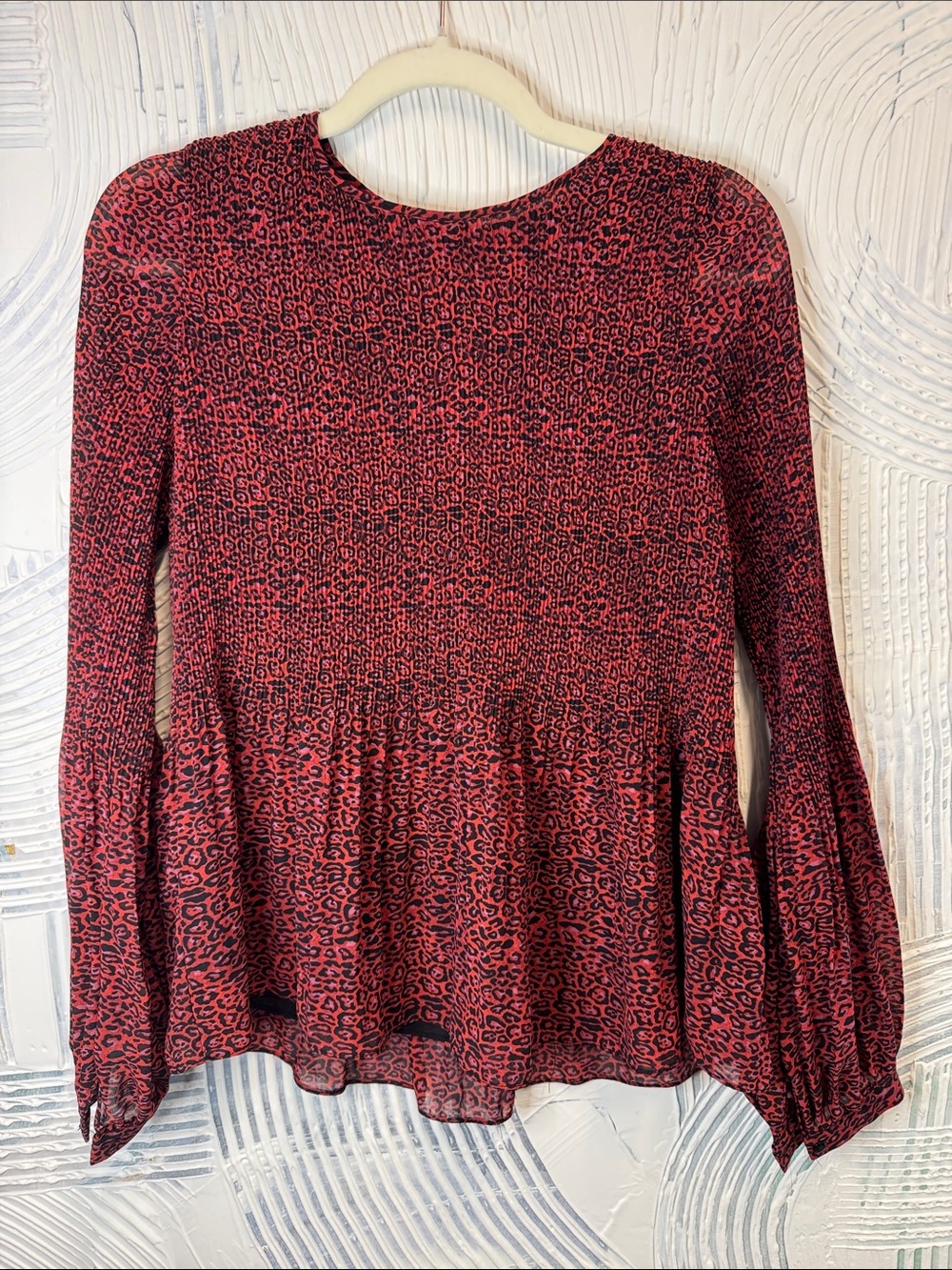 Zara Red and Black Leopard Peplum Blouse N0686